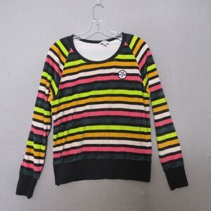True‎ Religion Sweatshirt Women Medium Stripe Rainbow Velour Y2K Style Comfort